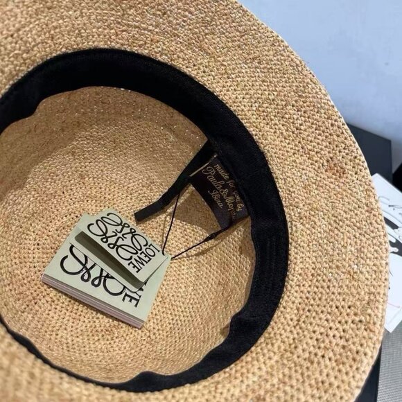 Loewe Tan Straw Hat featuring a black logo